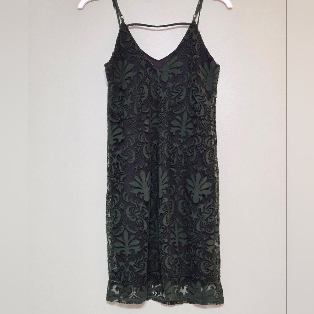 Dex Emerald Green+Black Damask Mesh Mini Dress Sz S Whimsigoth - Picture 3 of 16